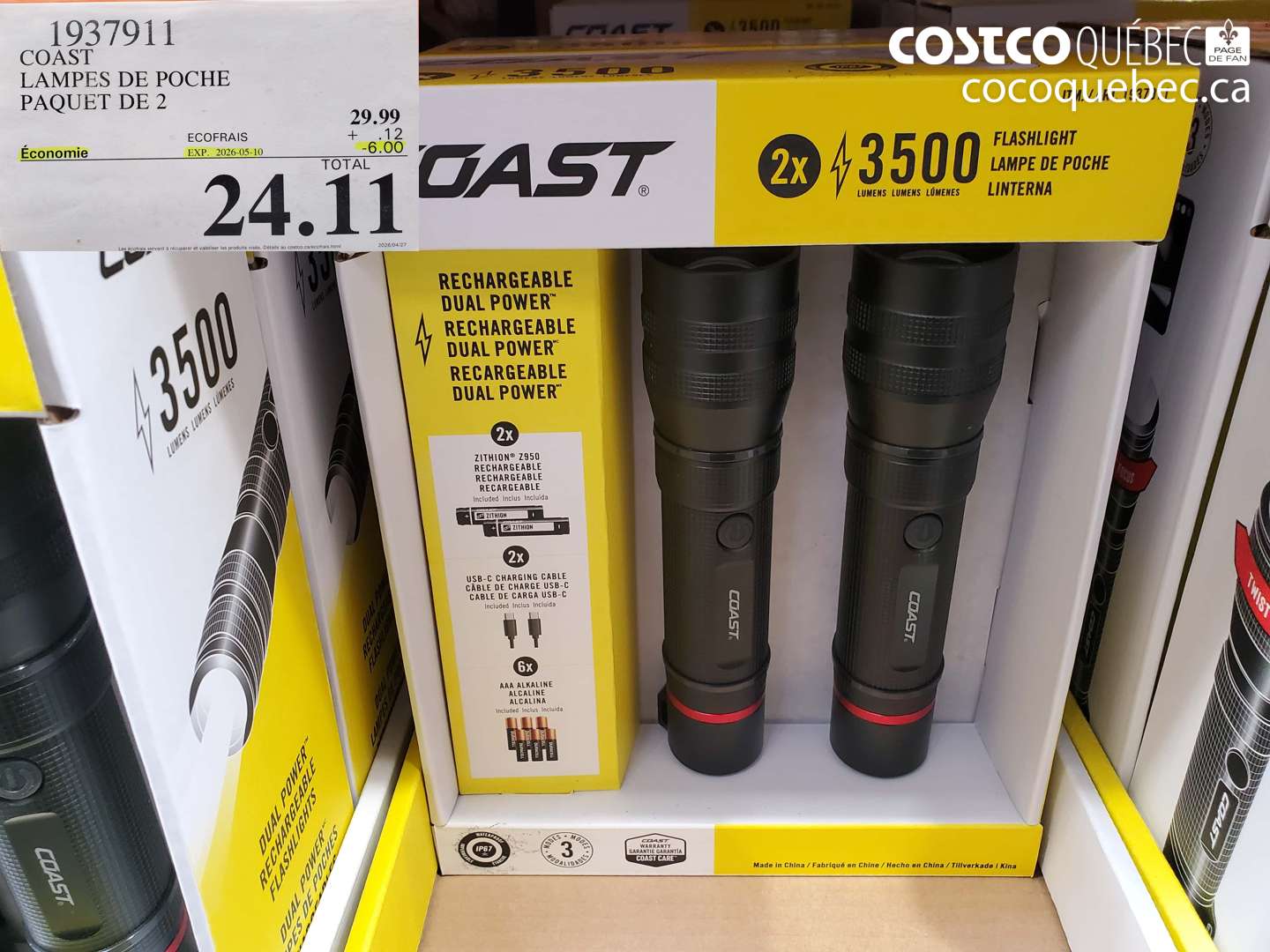 1937911 COAST LAMPES DE POCHE PAQUET DE 2 ($6.00 INSTANT SAVINGS EXPIRES ON 2026-05-10) $24.11