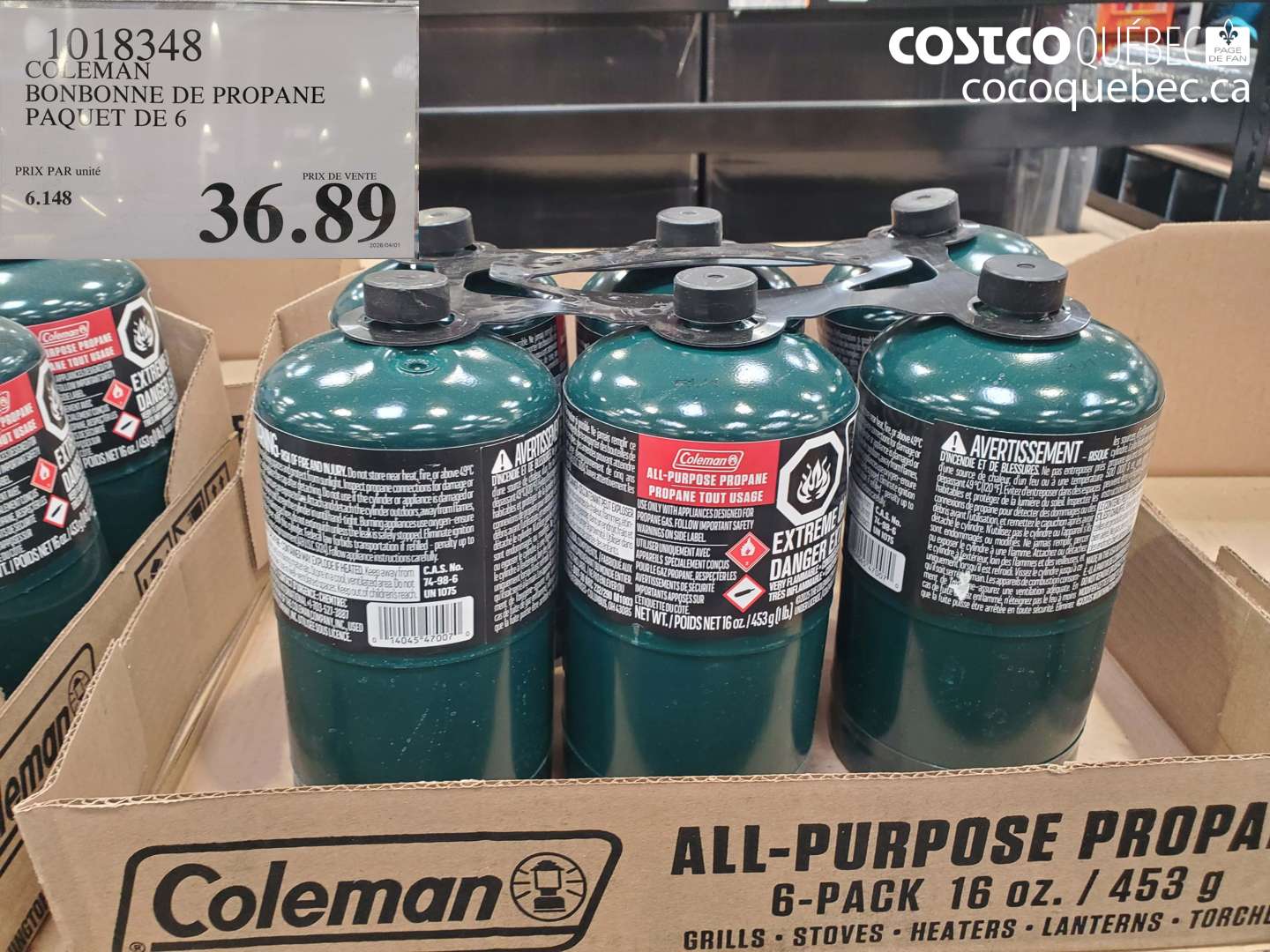 1018348 COLEMAN BONBONNE DE PROPANE PAQUET DE 6 $36.89
