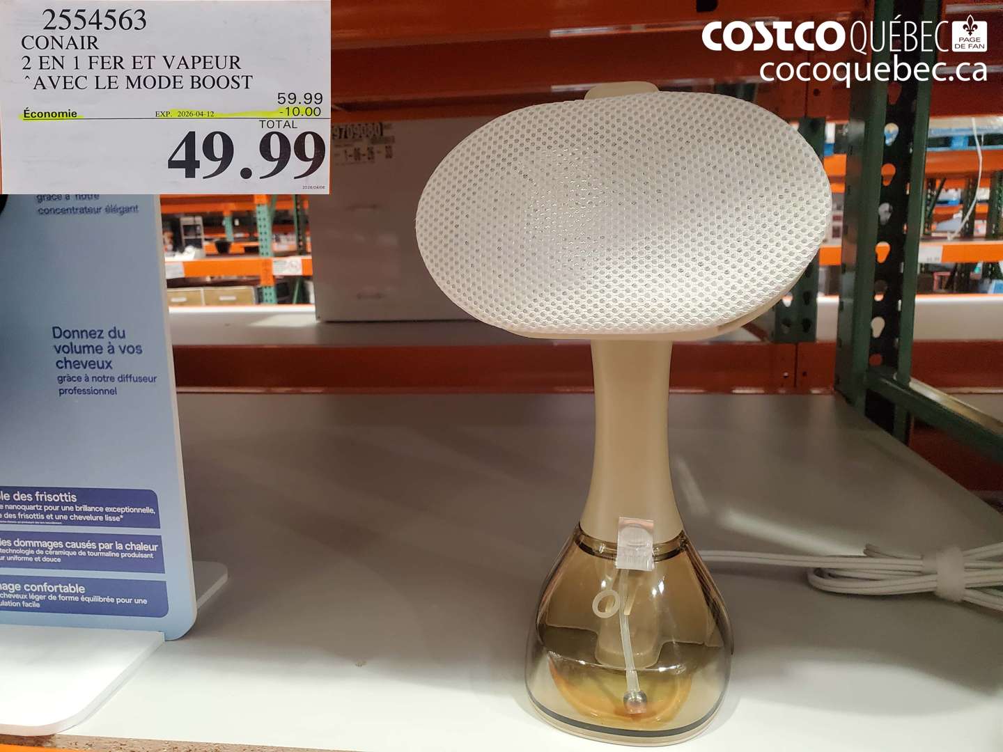 2554563 CONAIR 2 EN 1 FER ET VAPEUR AVEC LE MODE BOOST ($10.00 INSTANT SAVINGS EXPIRES ON 2026-04-12) $49.99