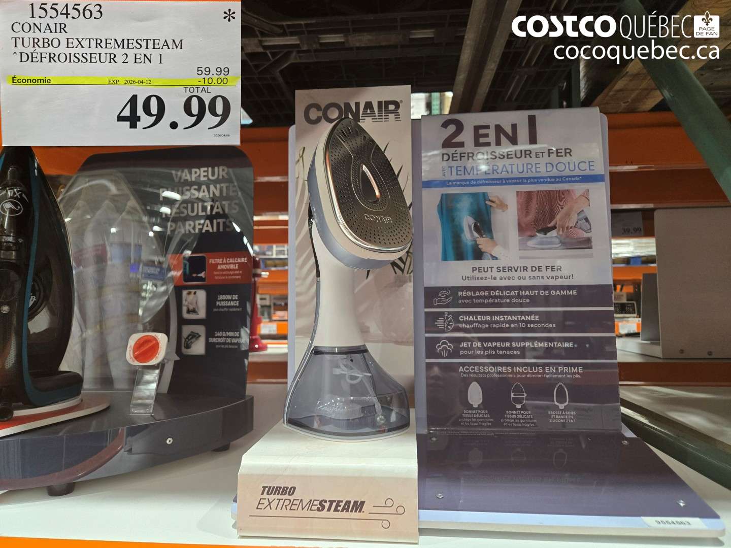 1554563 CONAIR TURBO EXTREME STEAM DÉFROISSEUR 2 EN 1 ($10.00 INSTANT SAVINGS EXPIRES ON 2026-04-12) $49.99