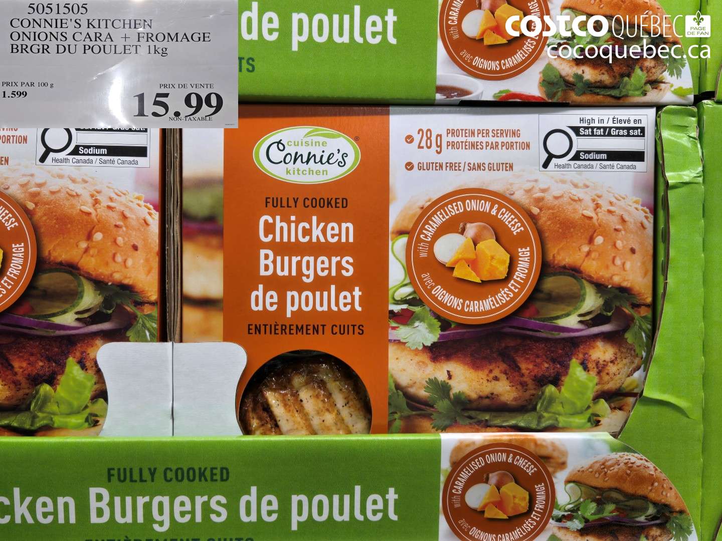 5051505 CONNIE'S KITCHEN ONIONS CARA + FROMAGE BRGR DU POULET 1KG $15.99
