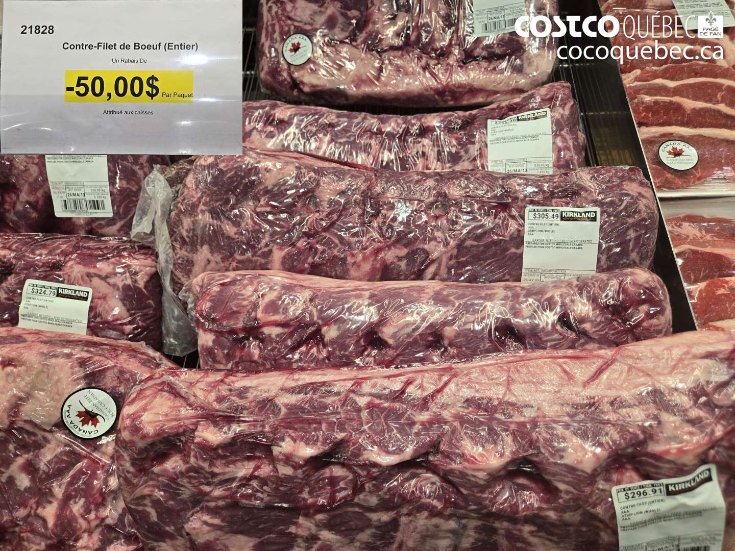 21828 CONTRE-FILET DE BOEUF (ENTIER) ($50.00 INSTANT SAVINGS)