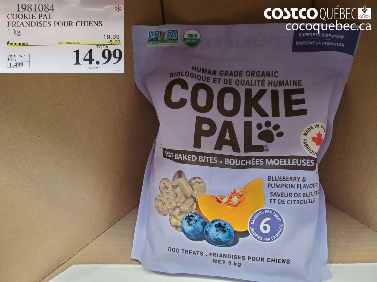 1981084 COOKIE PAL FRIANDISES POUR CHIENS 1 KG ($5.00 INSTANT SAVINGS EXPIRES ON 2026-04-06) $14.99