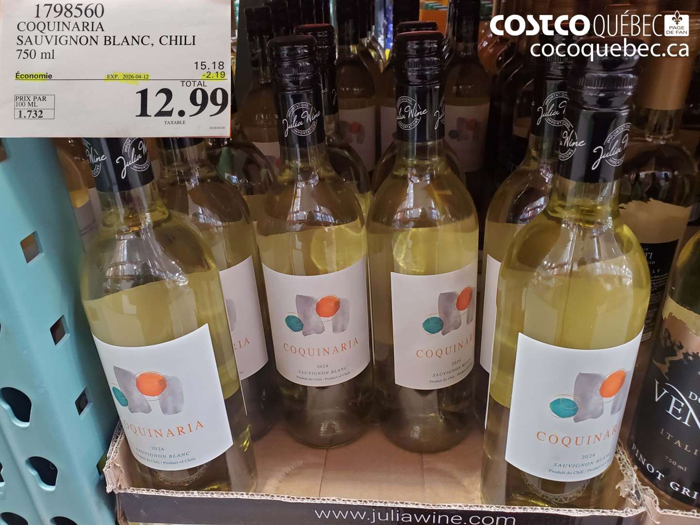 1798560 COQUINARIA SAUVIGNON BLANC, CHILI 750 ML ($2.19 INSTANT SAVINGS EXPIRES ON 2026-04-12) $12.99