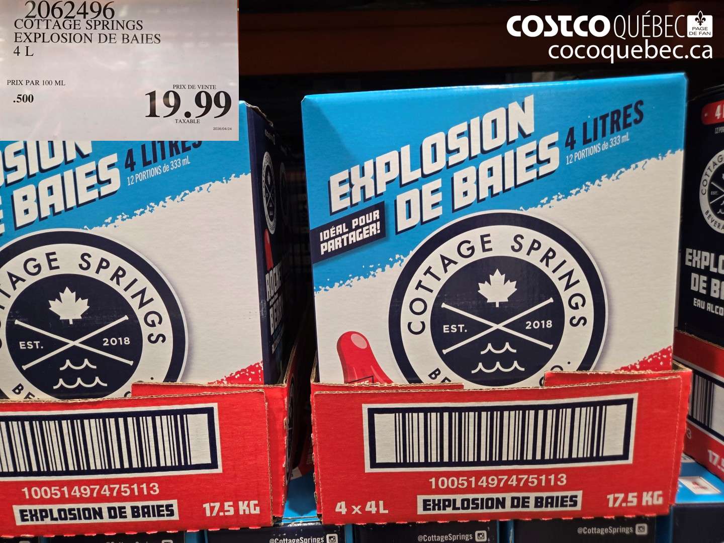 2062496 COTTAGE SPRINGS EXPLOSION DE BAIES 4 L $19.99