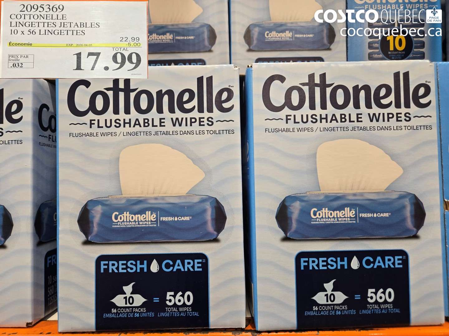 2095369 COTTONELLE LINGETTES JETABLES 10 X 56 LINGETTES ($5.00 INSTANT SAVINGS EXPIRES ON 2026-04-05) $17.99