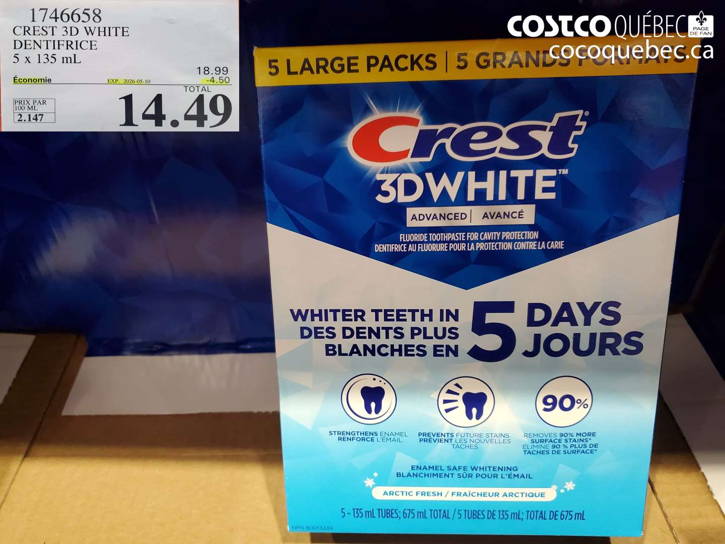 1746658 CREST 3D WHITE DENTIFRICE ($4.50 INSTANT SAVINGS EXPIRES ON 2026-05-10) $14.49