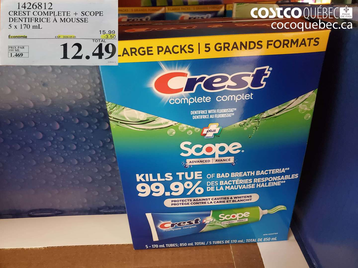 1426812 CREST COMPLETE + SCOPE DENTIFRICE À MOUSSE 5 X 170 ML ($3.50 INSTANT SAVINGS EXPIRES ON 2026-05-03) $12.49