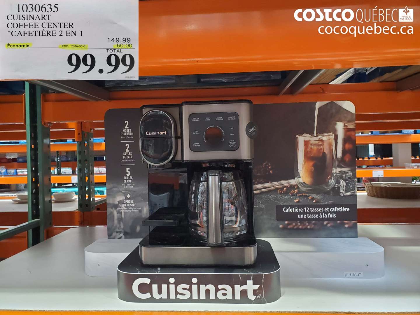 1030635 CUISINART COFFEE CENTER CAFETIERE 2 EN 1 ($50.00 INSTANT SAVINGS EXPIRES ON 2026-05-01) $99.99