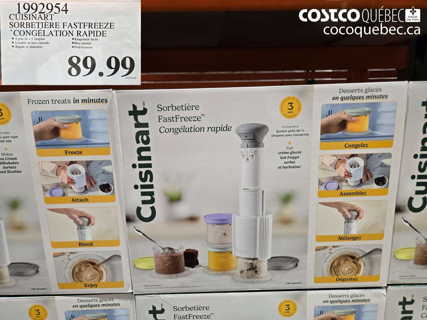 1992954 CUISINART SORBETIÈRE FASTFREEZE CONGÉLATION RAPIDE $89.99