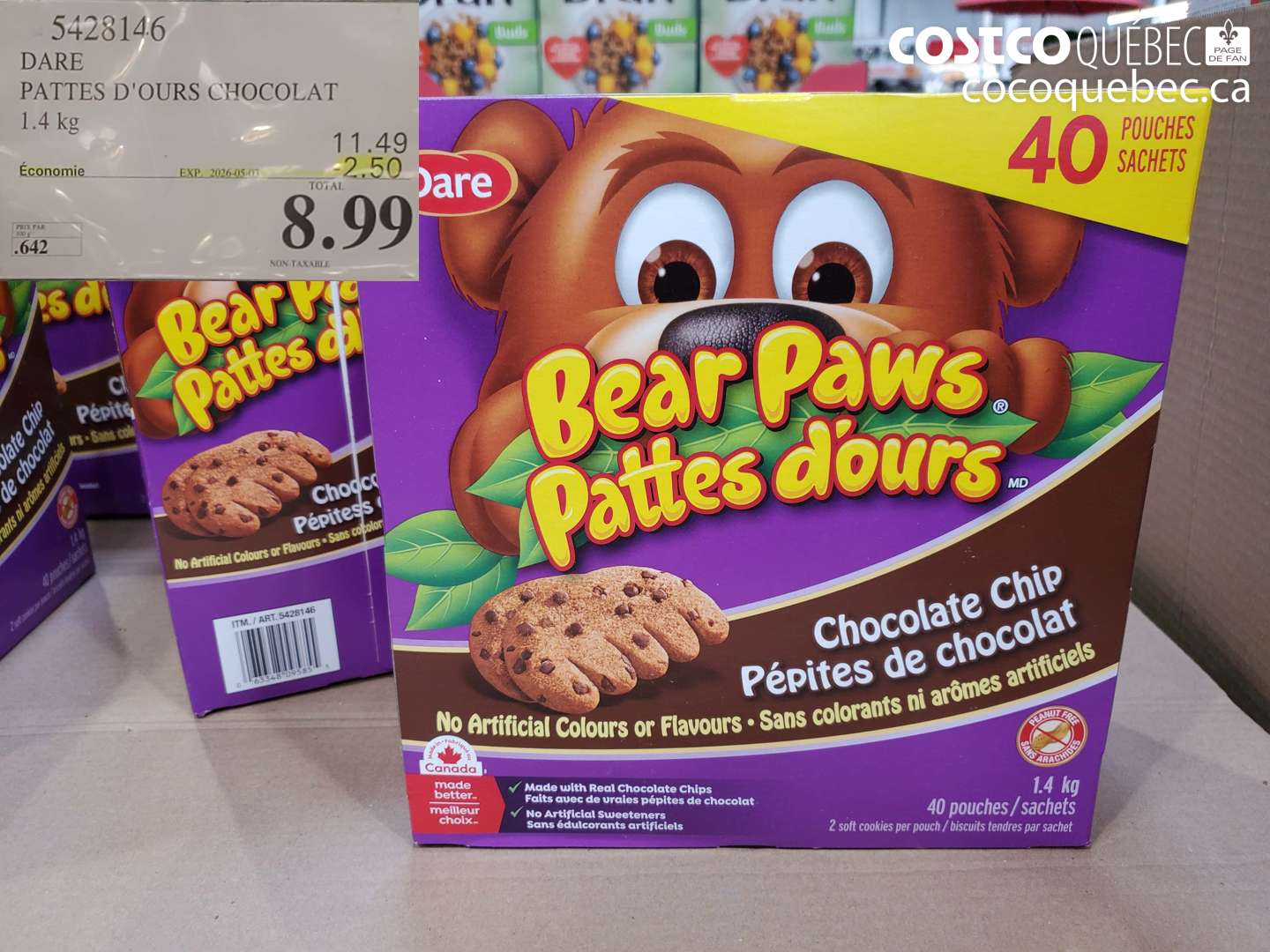 5428146 DARE PATTES D'OURS CHOCOLAT 1.4 KG ($2.50 INSTANT SAVINGS EXPIRES ON 2026-05-03) $8.99