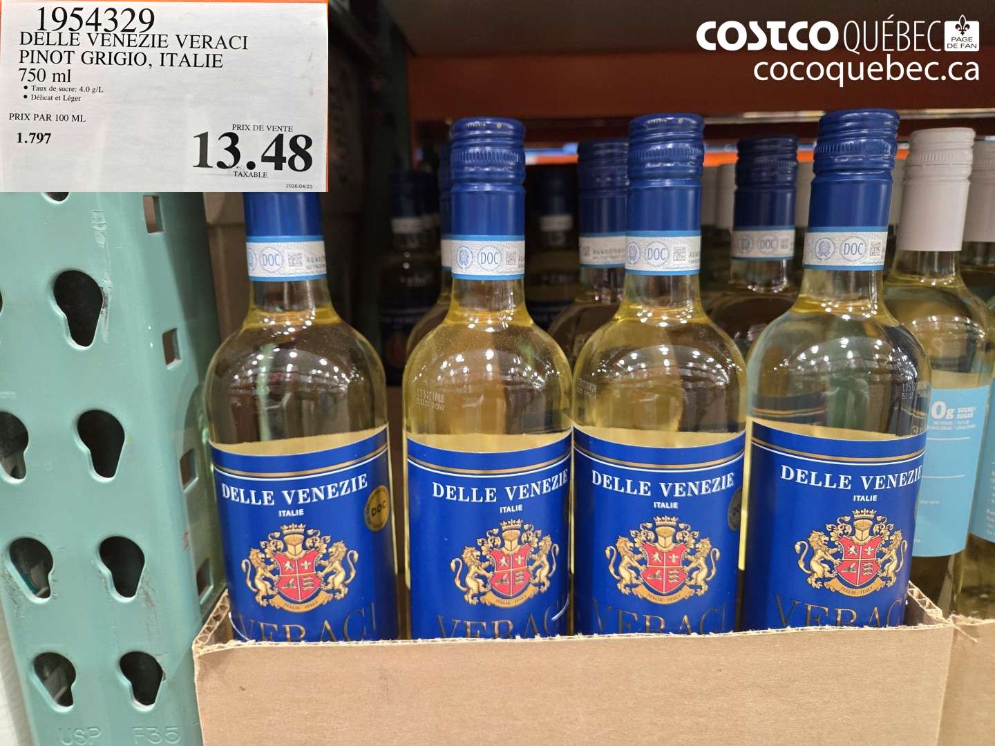 1954329 DELLE VENEZIE VERACI PINOT GRIGIO, ITALIE 750 ML $13.48