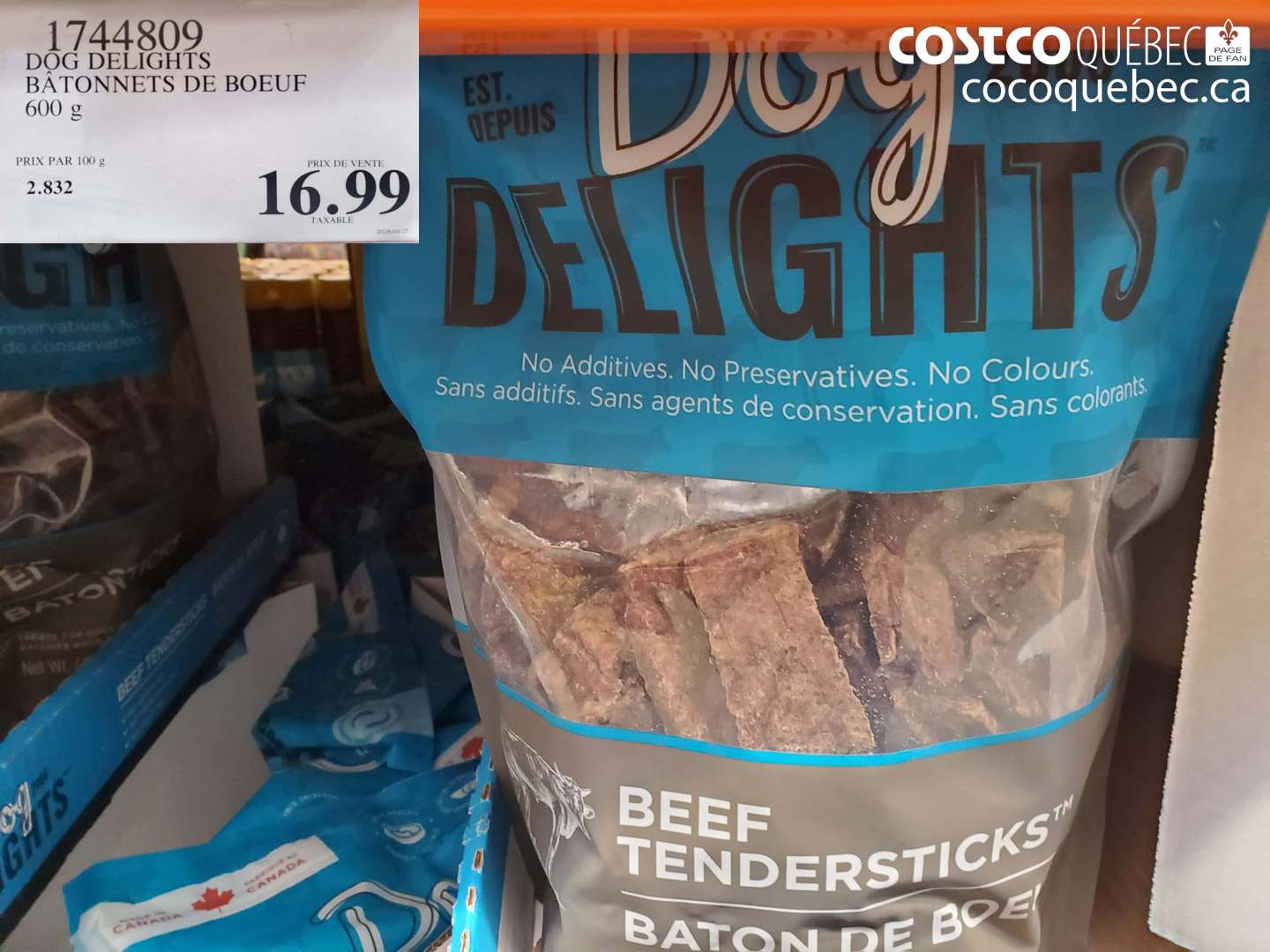 1744809 DOG DELIGHTS BÂTONNETS DE BOEUF 600 G $16.00