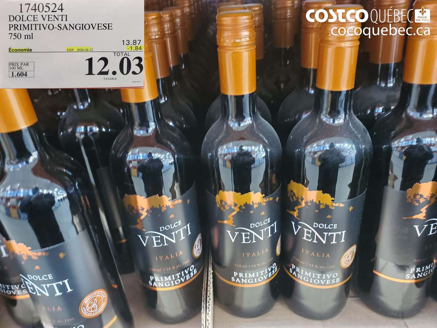 1740524 DOLCE VENTI PRIMITIVO-SANGIOVESE 750 ML ($1.84 INSTANT SAVINGS EXPIRES ON 2026-04-12) $12.03