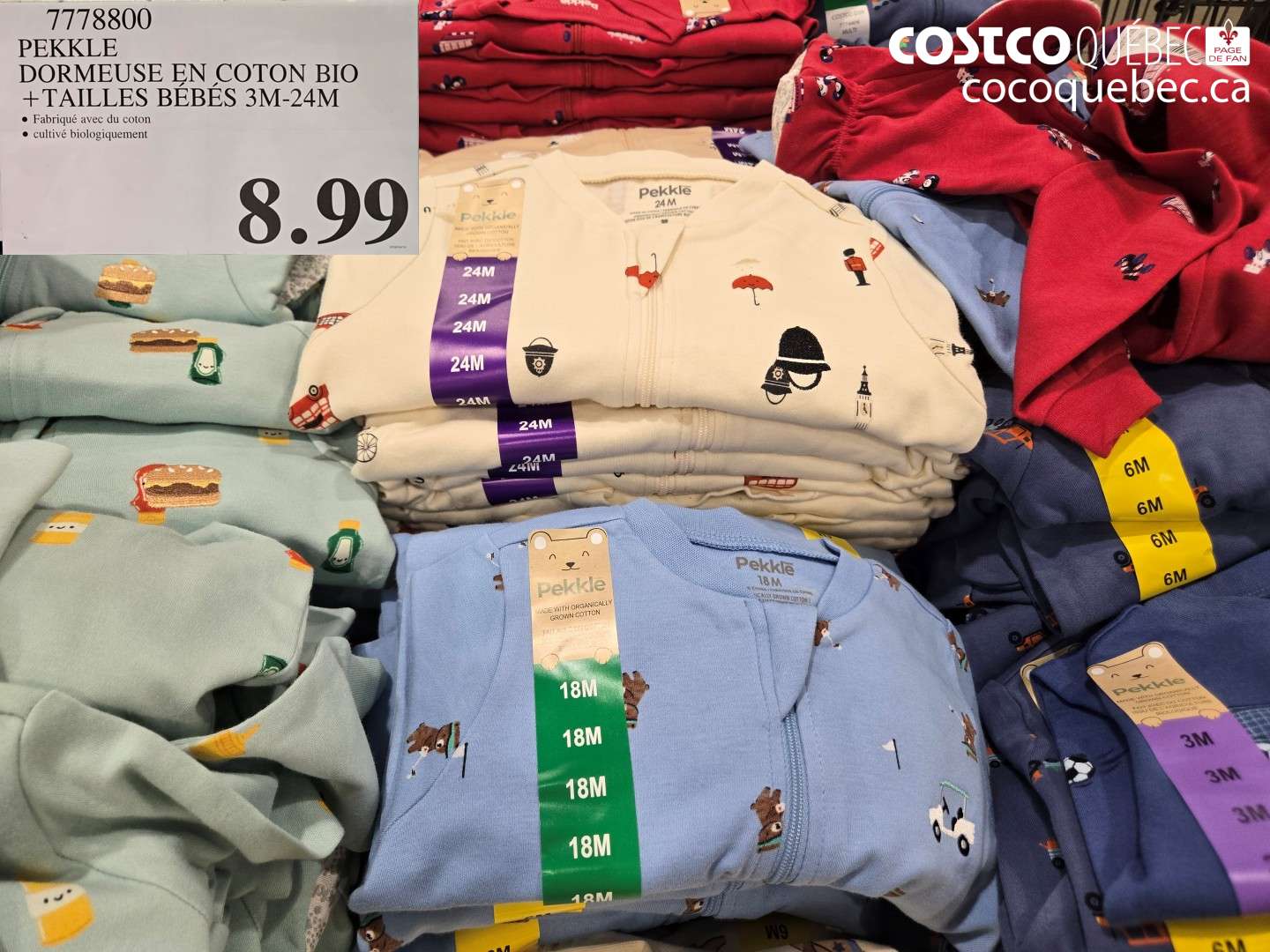 7778800 DORMEUSE EN COTON BIO + TAILLES BÉBÉS 3M-24M $8.99