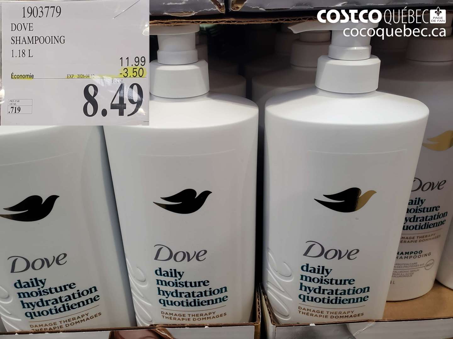 1903779 DOVE SHAMPOOING 1.18 L ($3.50 INSTANT SAVINGS EXPIRES ON 2026-04-12) $8.49