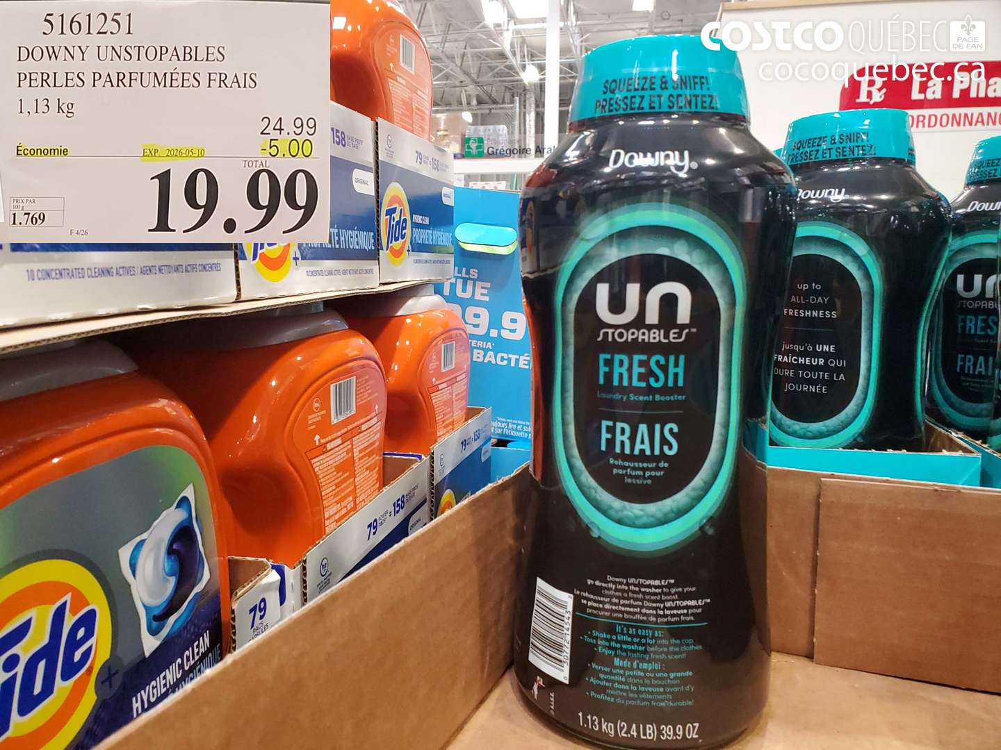 5161251 DOWNY UNSTOPABLES PERLES PARFUMÉES FRAIS 1.13 KG ($5.00 INSTANT SAVINGS EXPIRES ON 2026-05-10) $19.99