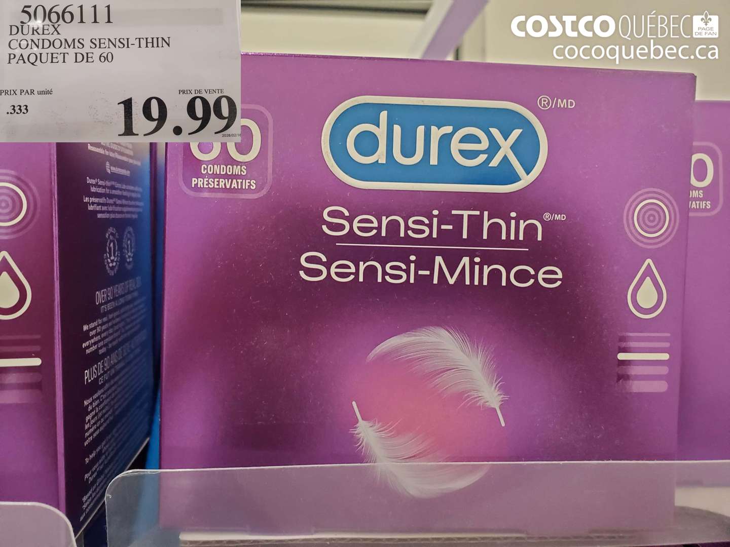 5066111 DUREX CONDOMS SENSI-THIN PAQUET DE 60 $19.99