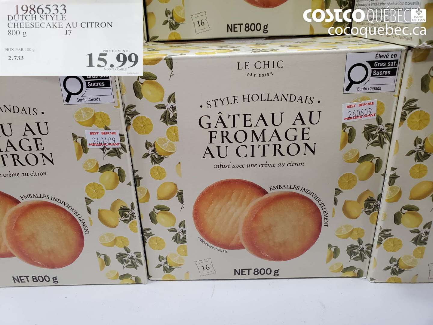 1986533 DUTCH STYLE CHEESECAKE AU CITRON 800 G $15.99