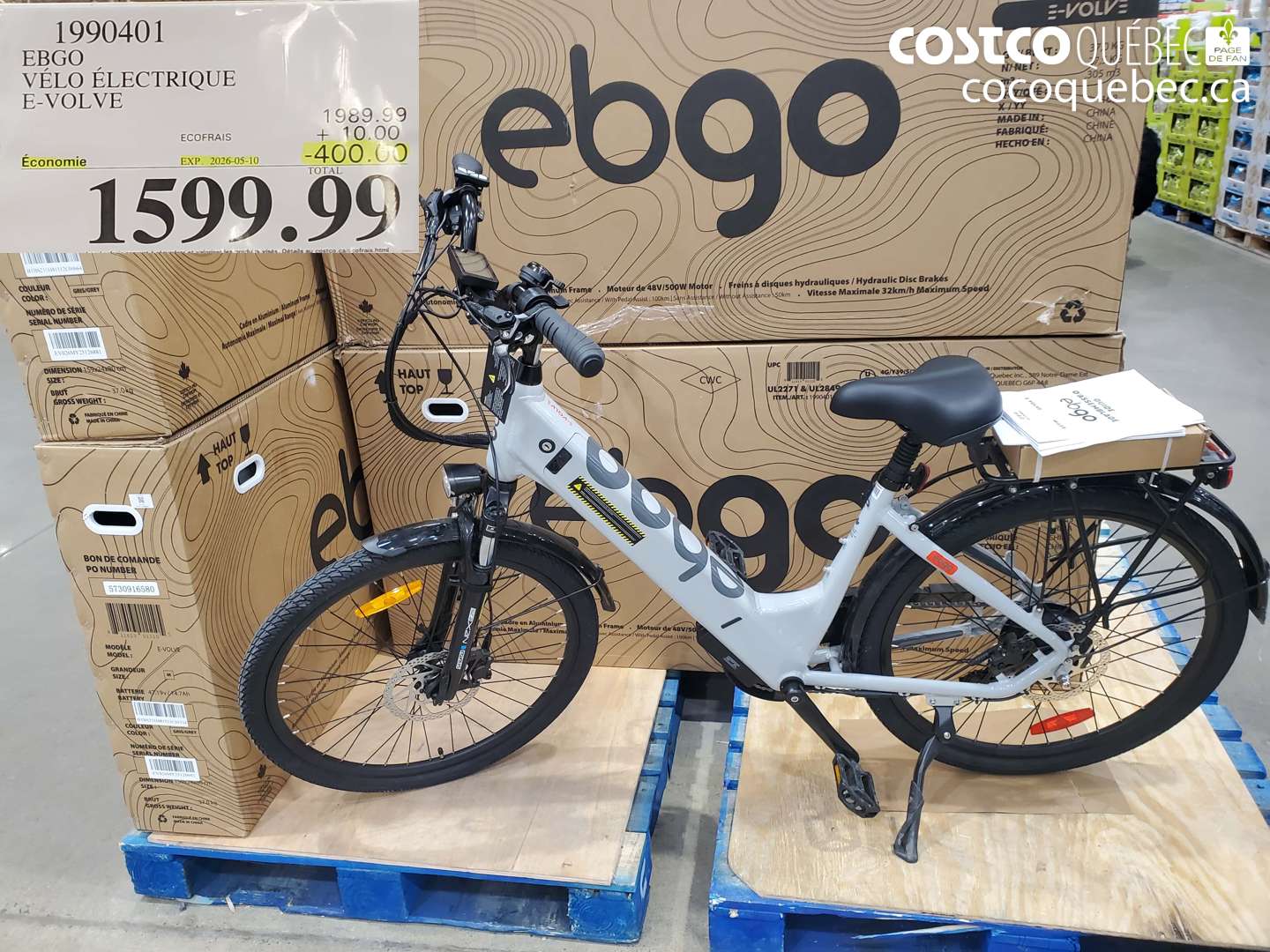 1990401 EBGO VÉLO ÉLECTRIQUE E-VOLVE ($400.00 INSTANT SAVINGS EXPIRES ON 2026-05-10) $1599.99