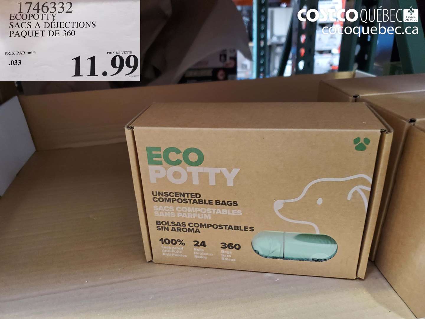 1746332 ECOPOTTY SACS A DEJECTIONS PAQUET DE 360 $11.99