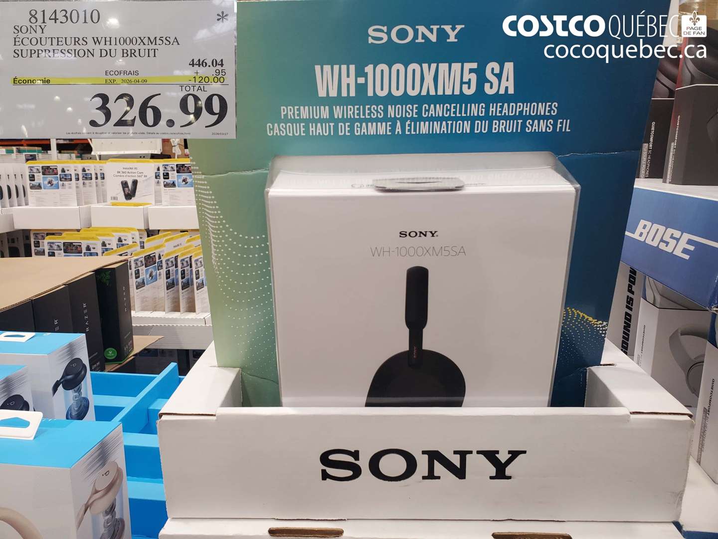 8143010 ÉCOUTEURS WH1000XM5SA SUPPRESSION DU BRUIT ($120.00 INSTANT SAVINGS EXPIRES ON 2026-04-09) $326.99