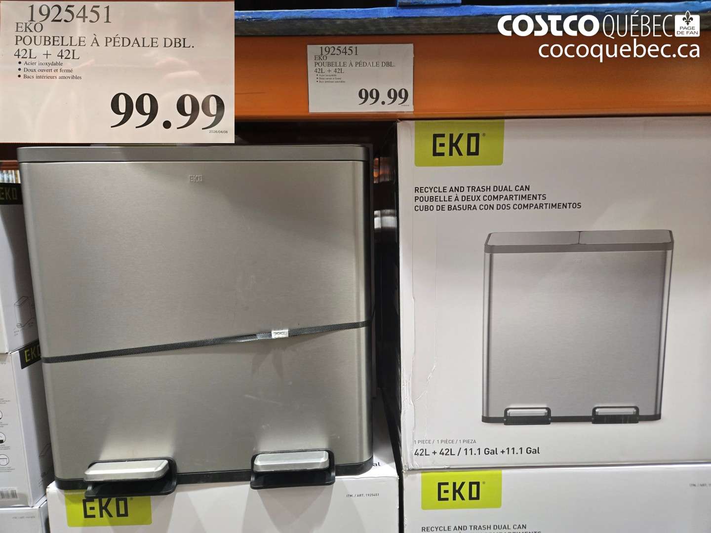 1925451 EKO POUBELLE À PÉDALE DBL. 42L + 42L $99.99