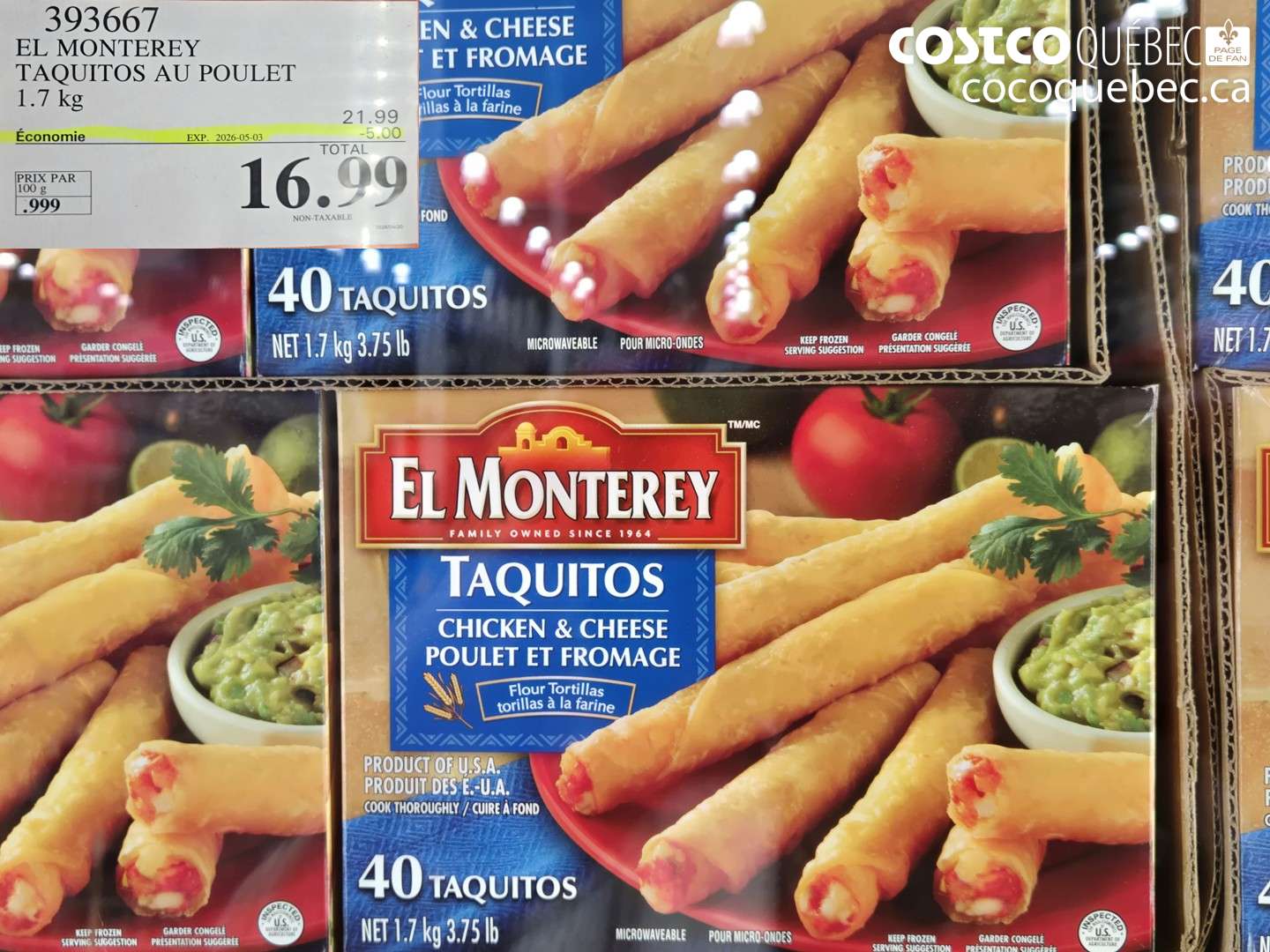 393667 EL MONTEREY TAQUITOS AU POULET ($5.00 INSTANT SAVINGS EXPIRES ON 2026-05-03) $16.99