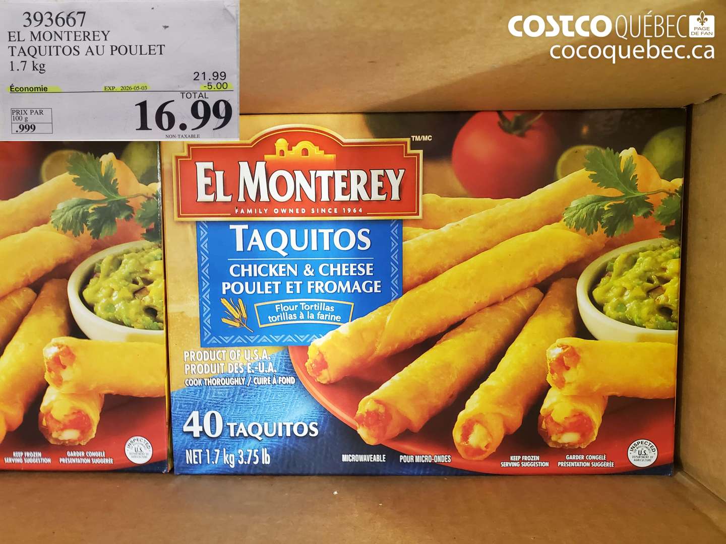 393667 EL MONTEREY TAQUITOS AU POULET ($5.00 INSTANT SAVINGS EXPIRES ON 2026-05-03) $16.99