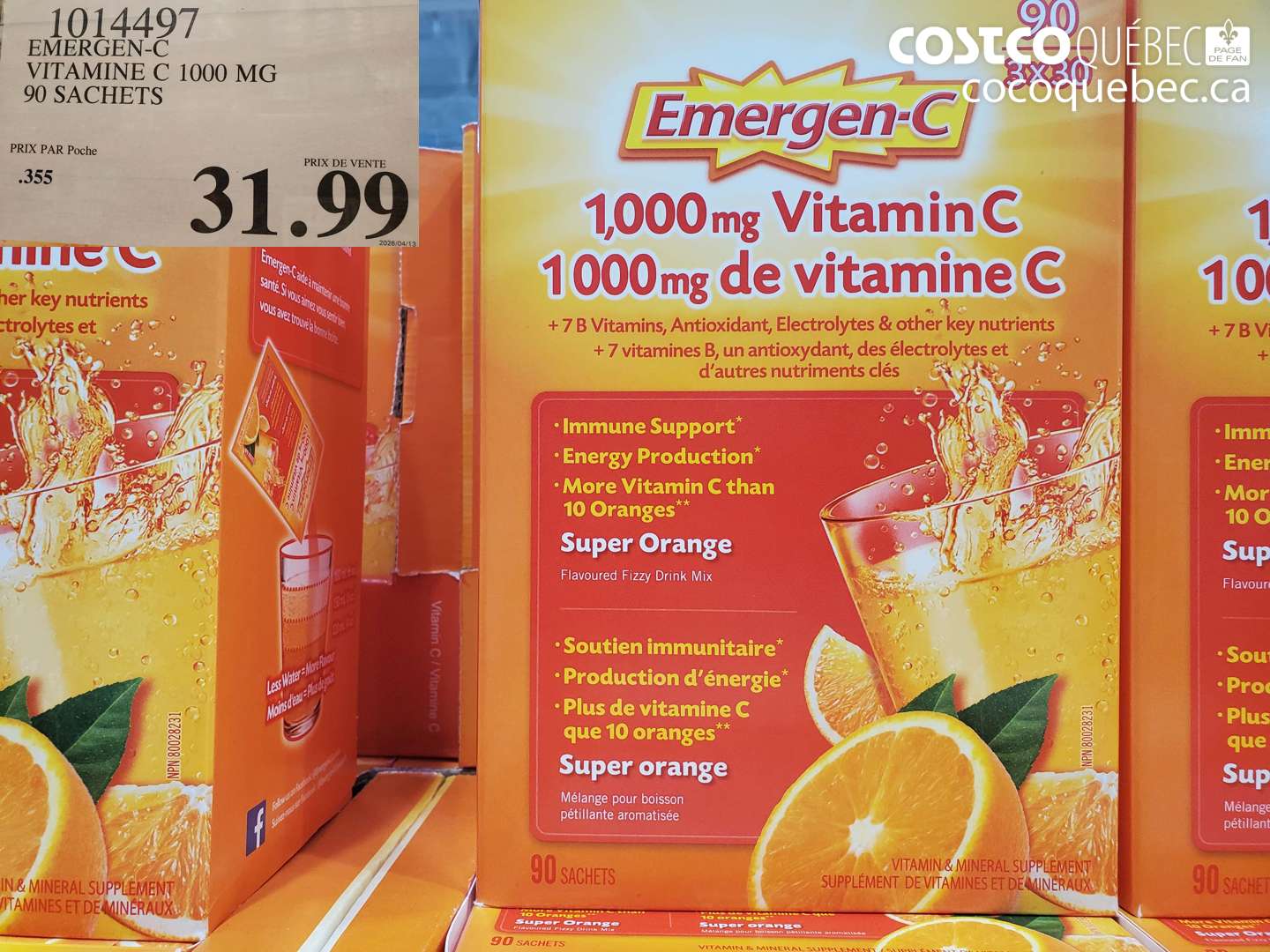 1014497 EMERGEN-C VITAMINE C 1000 MG 90 SACHETS $31.99