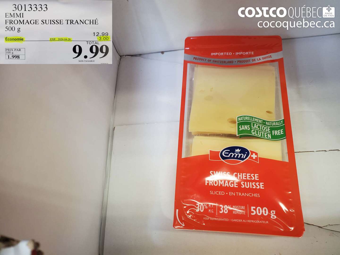 3013333 EMMI FROMAGE SUISSE TRANCHE 500 G ($3.00 INSTANT SAVINGS EXPIRES ON 2026-04-26) $9.99