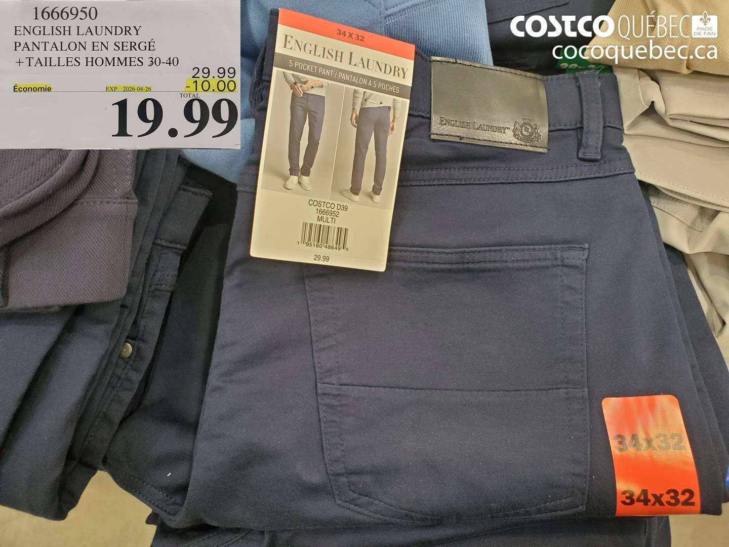1666950 ENGLISH LAUNDRY PANTALON EN SERGÉ + TAILLES HOMMES 30-40 ($10.00 INSTANT SAVINGS EXPIRES ON 2026-04-26) $19.99
