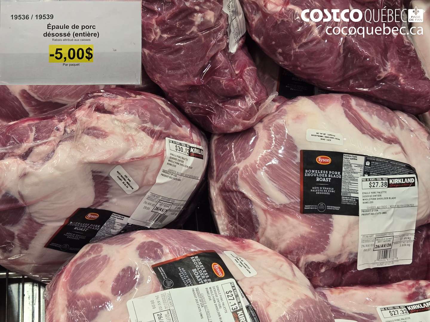 19536 ÉPAULE DE PORC DÉSOSSÉ (ENTIÈRE) ($5.00 INSTANT SAVINGS)