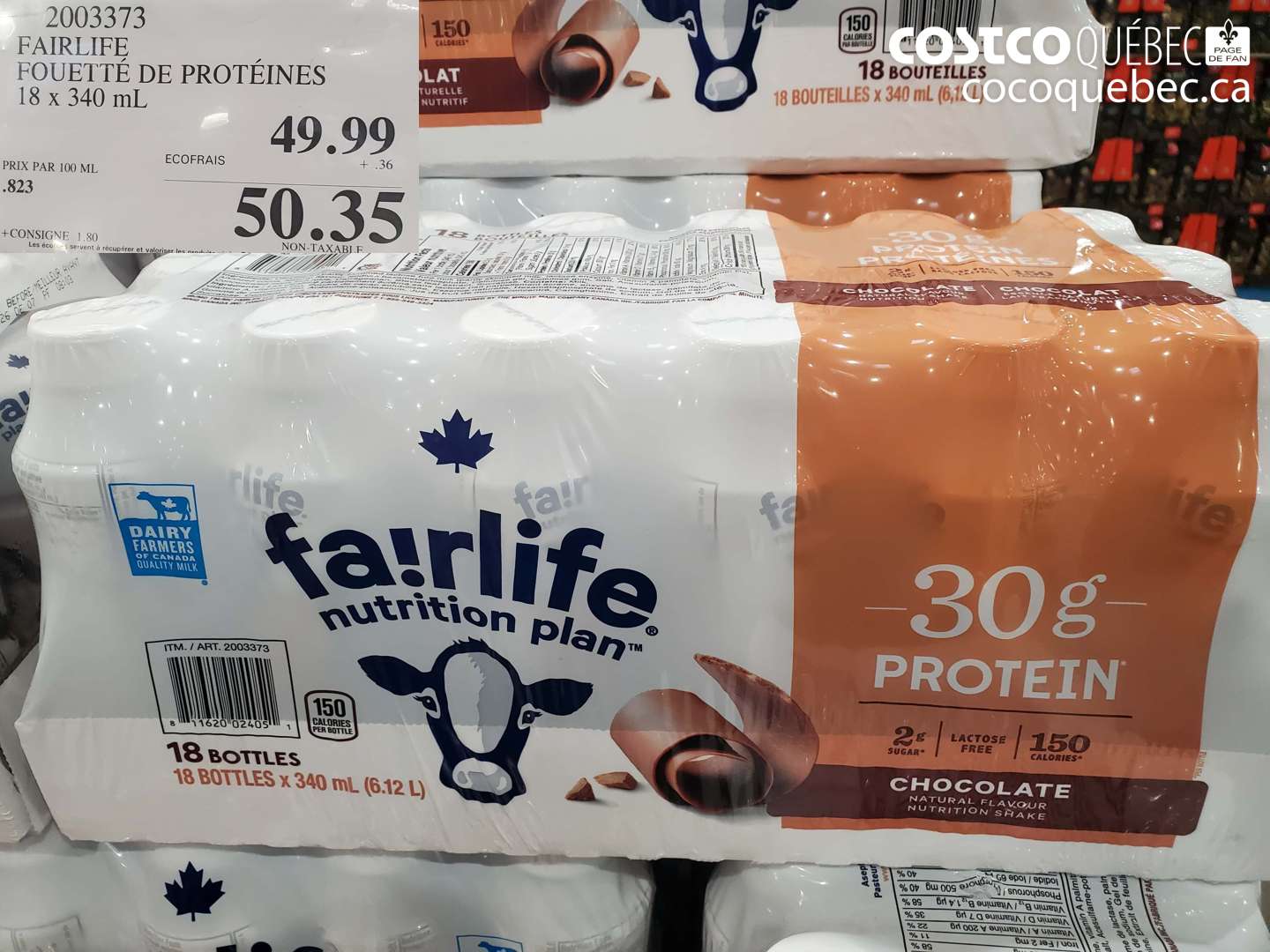 2003373 FAIRLIFE FOUETTÉ DE PROTÉINES 18 X 340 ML $50.35