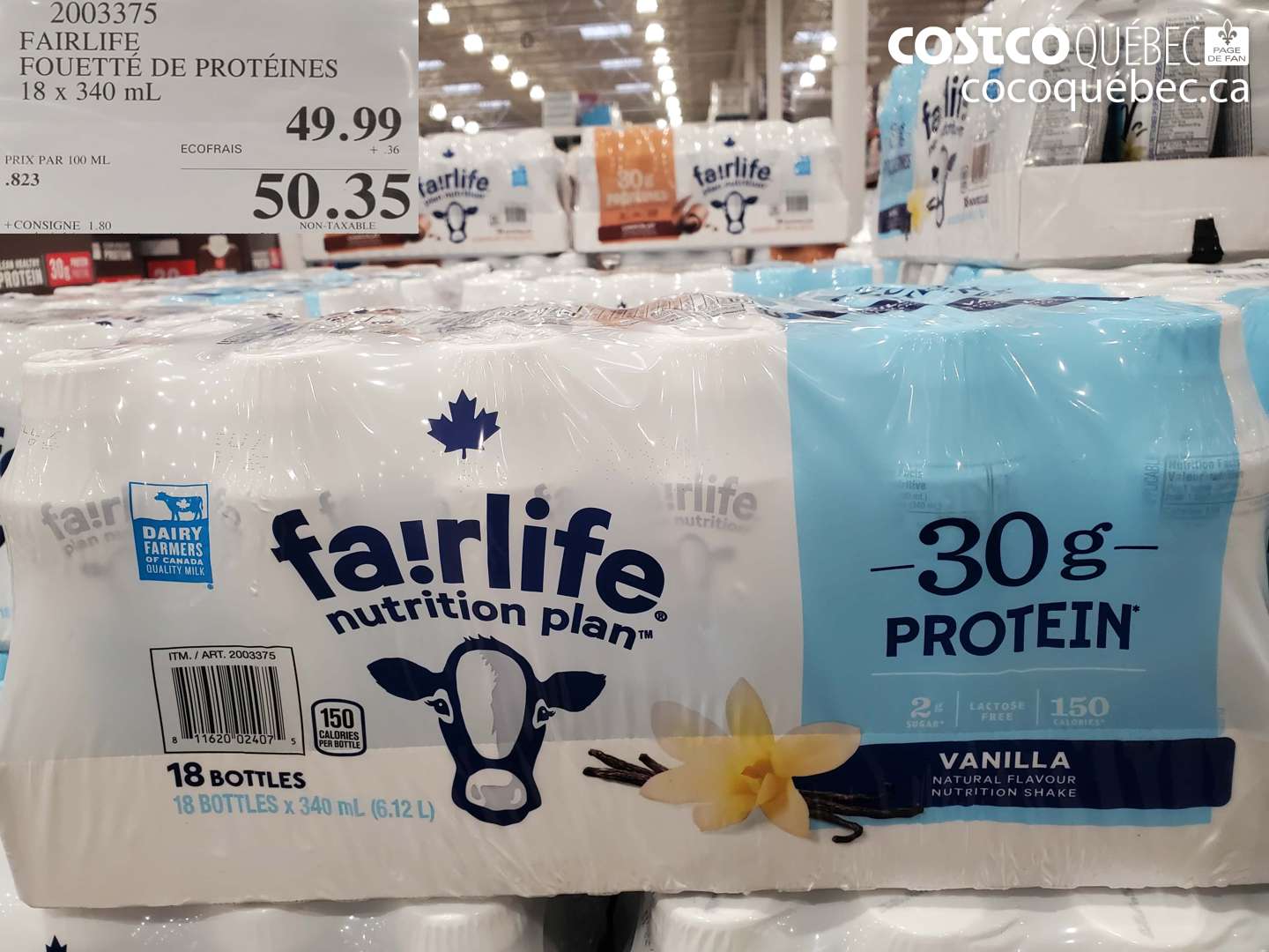 2003375 FAIRLIFE FOUETTÉ DE PROTÉINES 18 X 340 ML $50.35