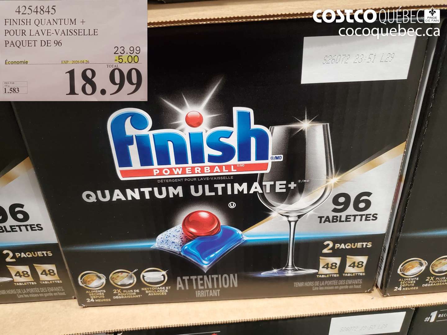 4254845 FINISH QUANTUM + POUR LA LAVE-VAISSELLE PAQUET DE 96 ($5.00 INSTANT SAVINGS EXPIRES ON 2026-04-26) $18.99