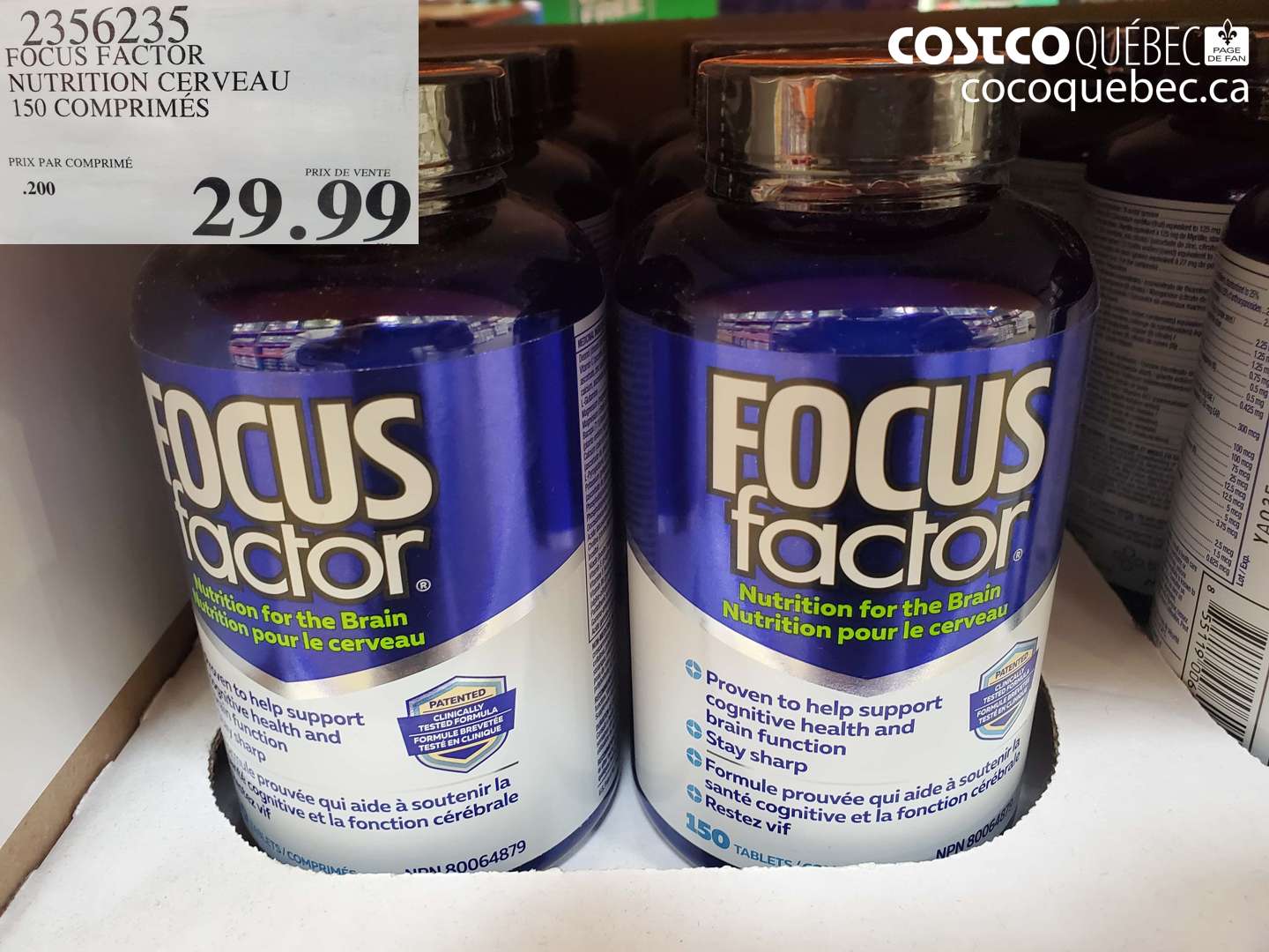 2356235 FOCUS FACTOR NUTRITION CERVEAU 150 COMPRIMÉS $29.99
