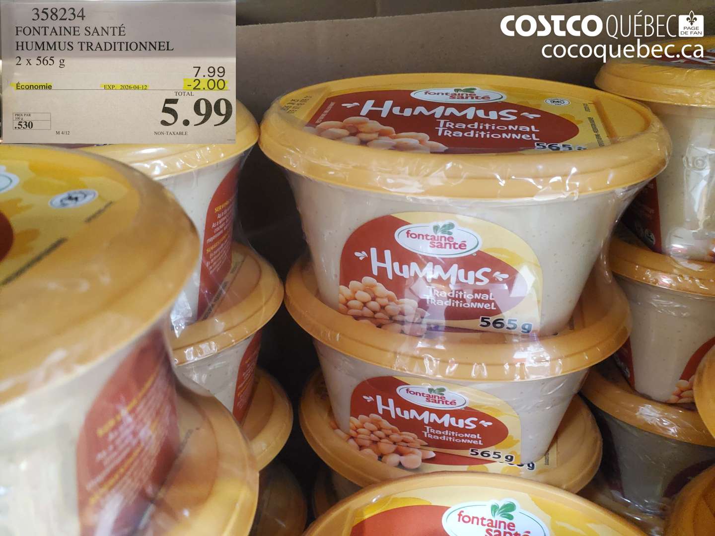 358234 FONTAINE SANTÉ HUMMUS TRADITIONNEL ($2.00 INSTANT SAVINGS EXPIRES ON 2026-04-12) $5.99