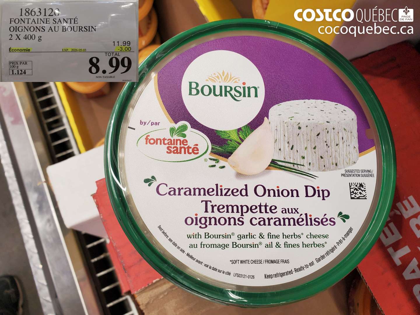 1863120 FONTAINE SANTE OIGNONS AU BOURSIN 2 X 400 G ($3.00 INSTANT SAVINGS EXPIRES ON 2026-05-03) $8.99