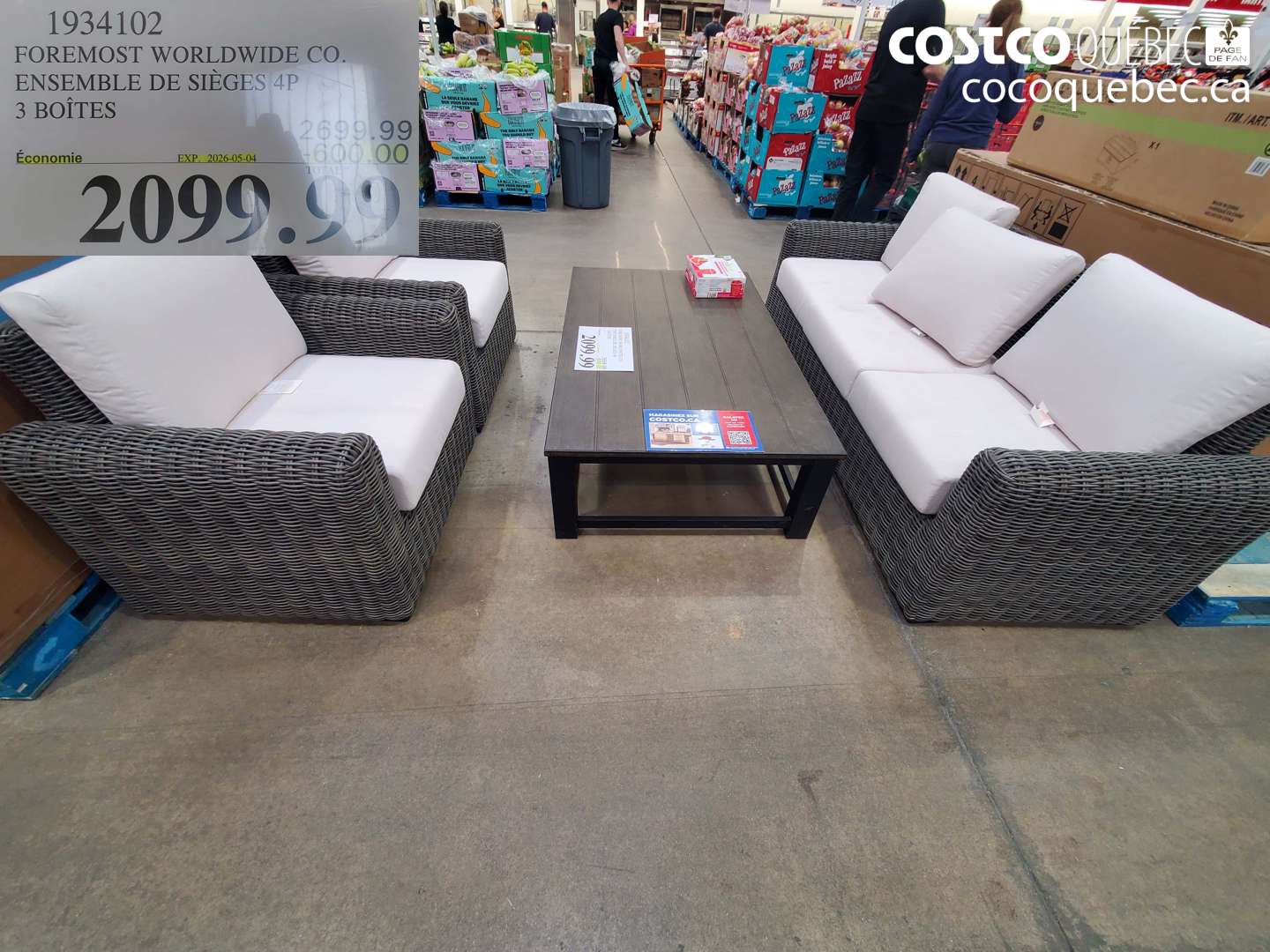 1934102 FOREMOST WORLDWIDE CO. ENSEMBLE DE SIEGES 4P 3 BOITES ($600.00 INSTANT SAVINGS EXPIRES ON 2026-05-04) $2099.99