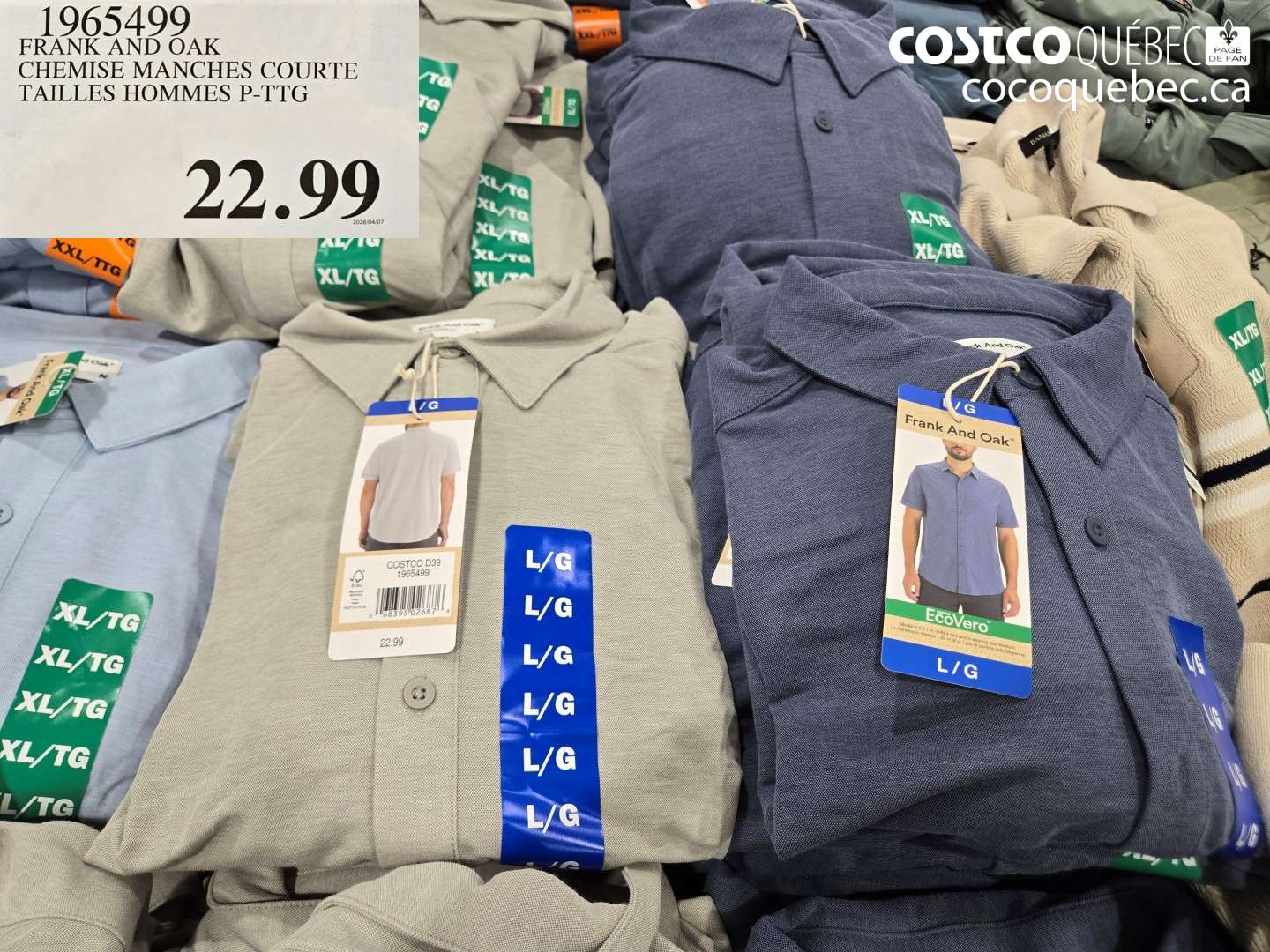 1965499 FRANK AND OAK CHEMISE MANCHES COURTE TAILLES HOMMES P-PTG $22.99