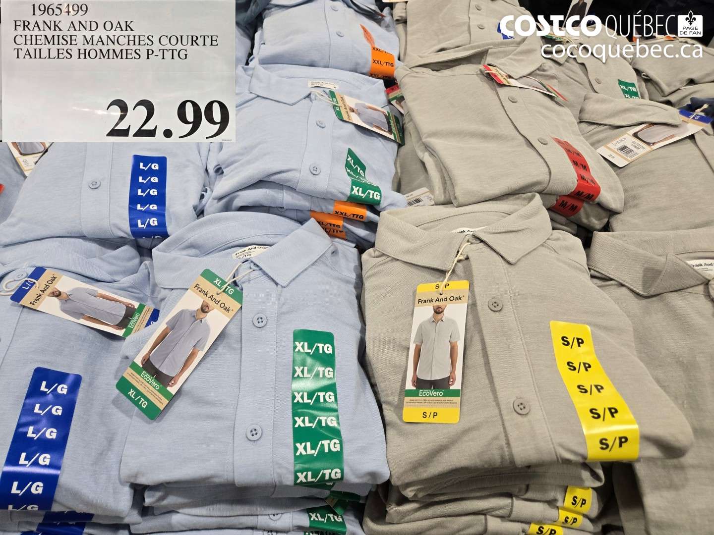 1965499 FRANK AND OAK CHEMISE MANCHES COURTE TAILLES HOMMES P-TTG $22.99