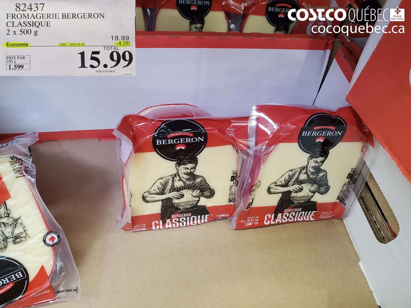 82437 FROMAGERIE BERGERON CLASSIQUE 2 X 500 G ($4.00 INSTANT SAVINGS EXPIRES ON 2026-04-26) $15.99