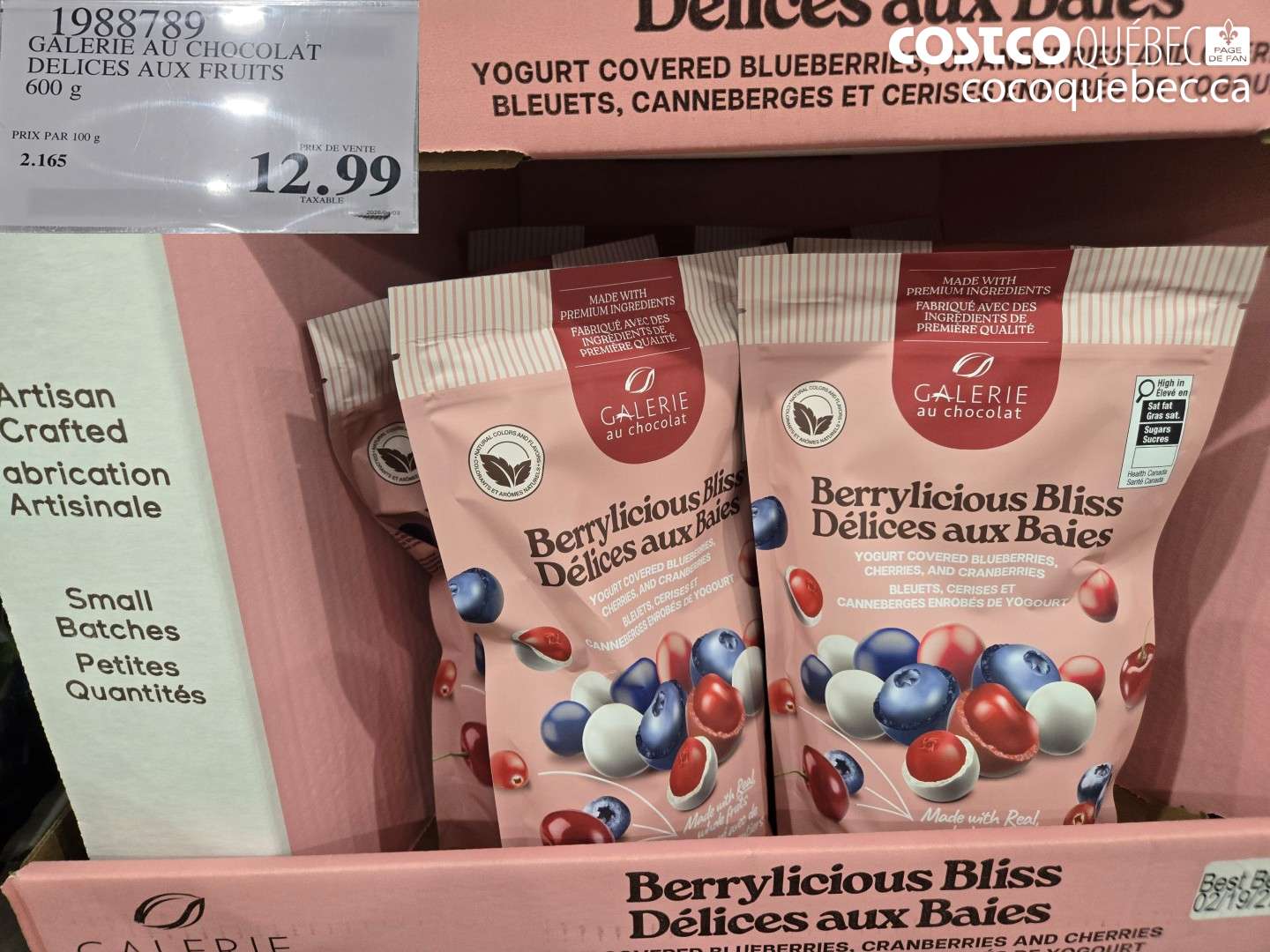 1988789 GALERIE AU CHOCOLAT DELICES AUX FRUITS 600 G $12.99