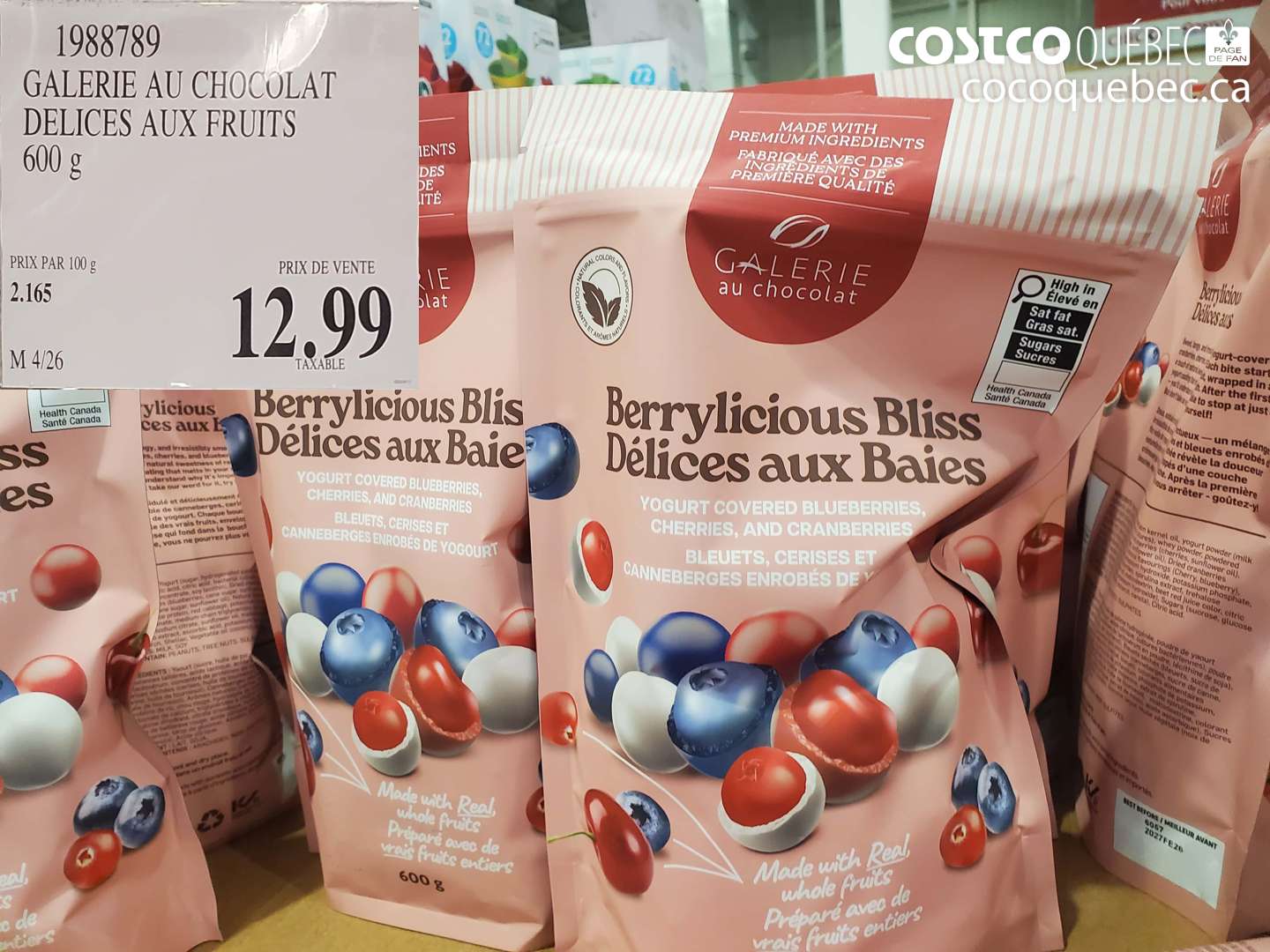 1988789 GALERIE AU CHOCOLAT DELICES AUX FRUITS 600 G $12.99