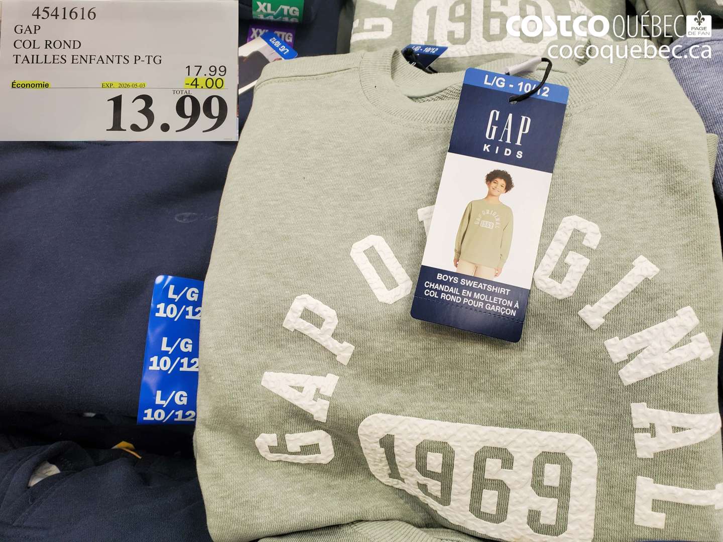 4541616 GAP COL ROND TAILLES ENFANTS P-TG ($4.00 INSTANT SAVINGS EXPIRES ON 2026-05-03) $13.99