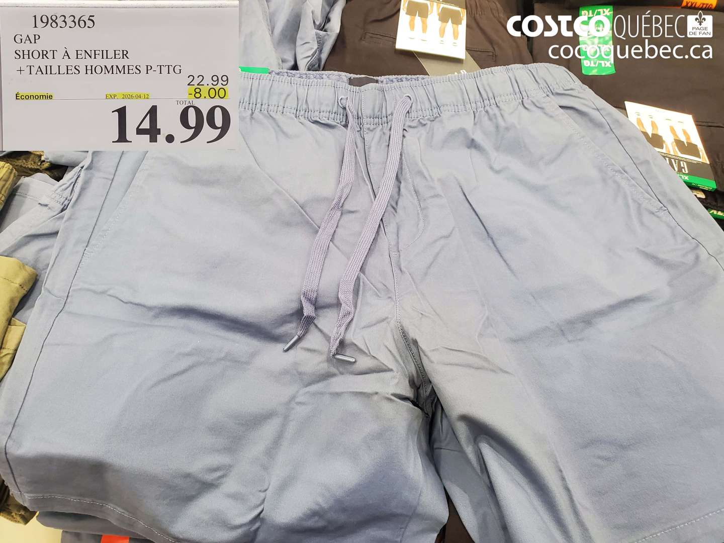 1983365 GAP SHORT À ENFILER + TAILLES HOMMES P-PTG ($8.00 INSTANT SAVINGS EXPIRES ON 2026-04-12) $14.99