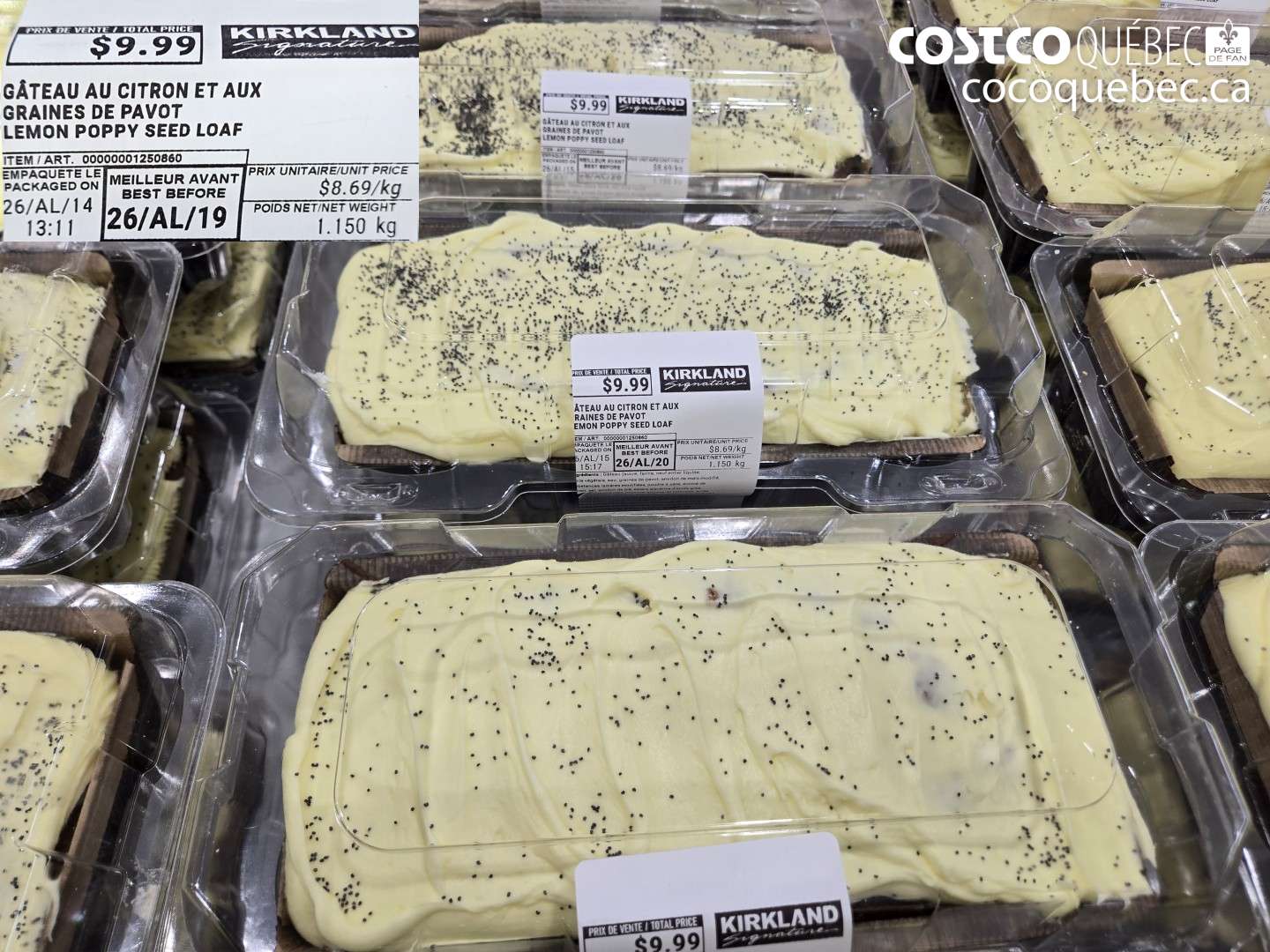 1250860 GÂTEAU AU CITRON ET AUX GRAINES DE PAVOT LEMON POPPY SEED LOAF $9.99