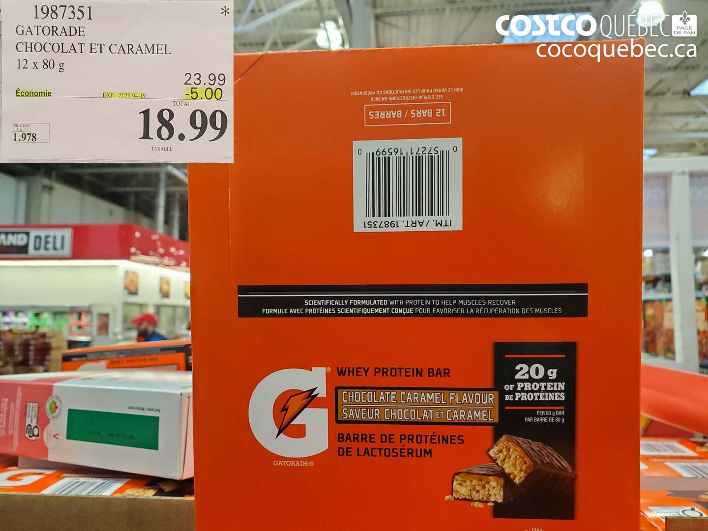 1987351 GATORADE CHOCOLAT ET CARAMEL 12 X 80 G ($5.00 INSTANT SAVINGS EXPIRES ON 2026-04-19) $18.99