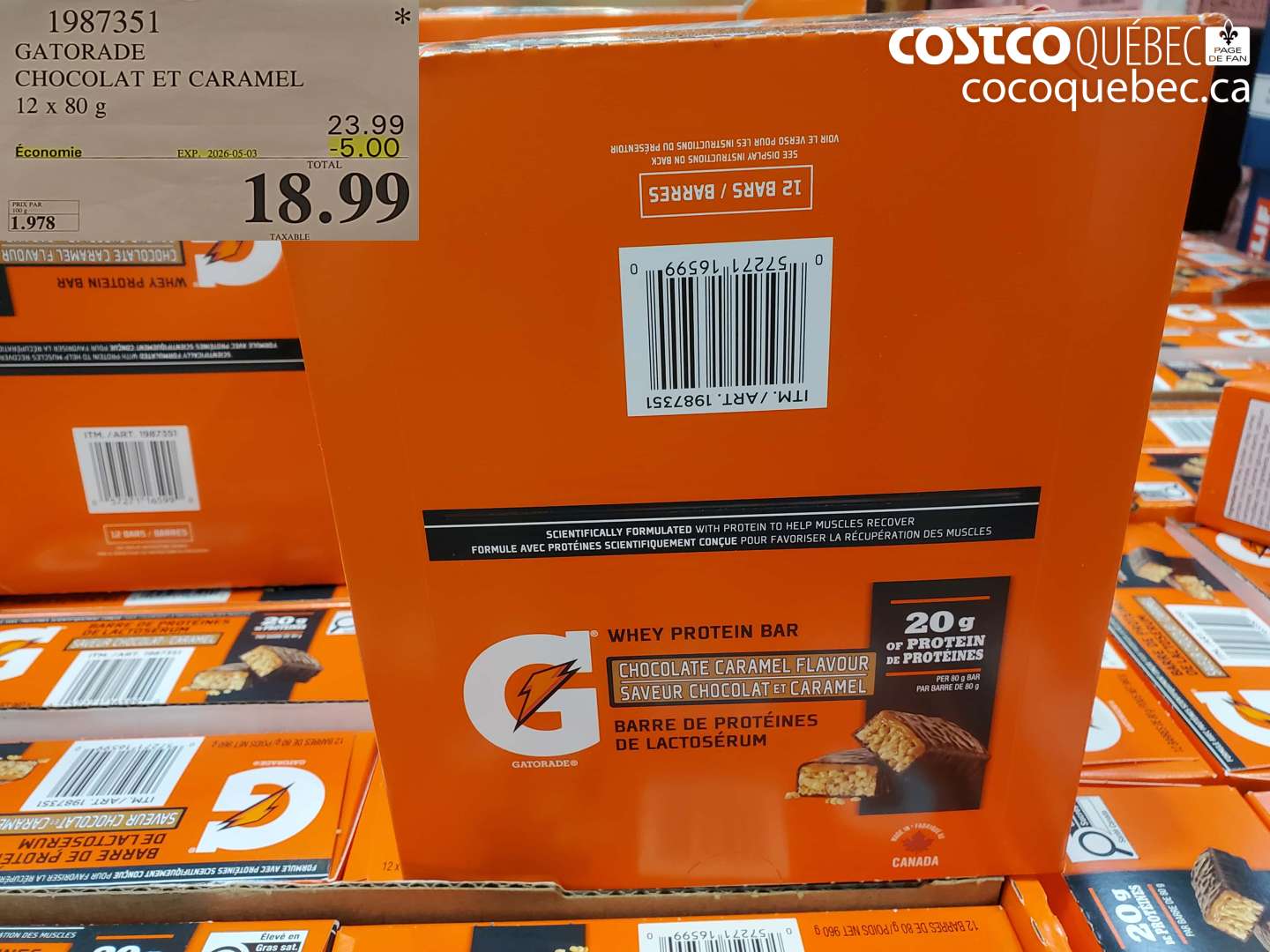 1987351 GATORADE CHOCOLAT ET CARAMEL 12 X 80 G ($5.00 INSTANT SAVINGS EXPIRES ON 2026-05-03) $18.99